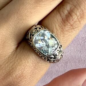 sterling silver faceted clear cz cocktail ring size 7.75